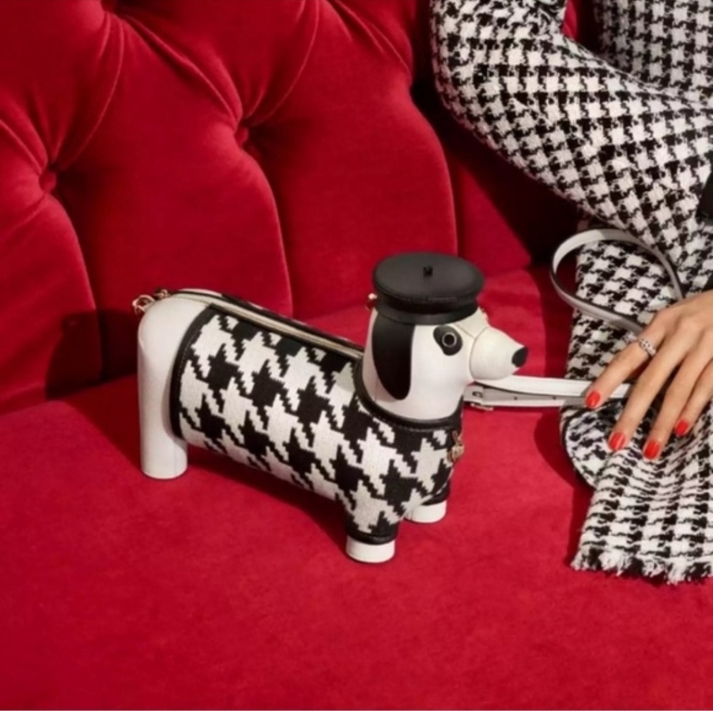 Claude Dachshund Houndstooth Crossbody Dog-Shaped Handbag